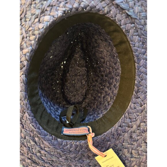 Vineyard Vines Chevron Trim Straw Women's Fedora - Vineyard Navy NEW - Picture 4 of 10